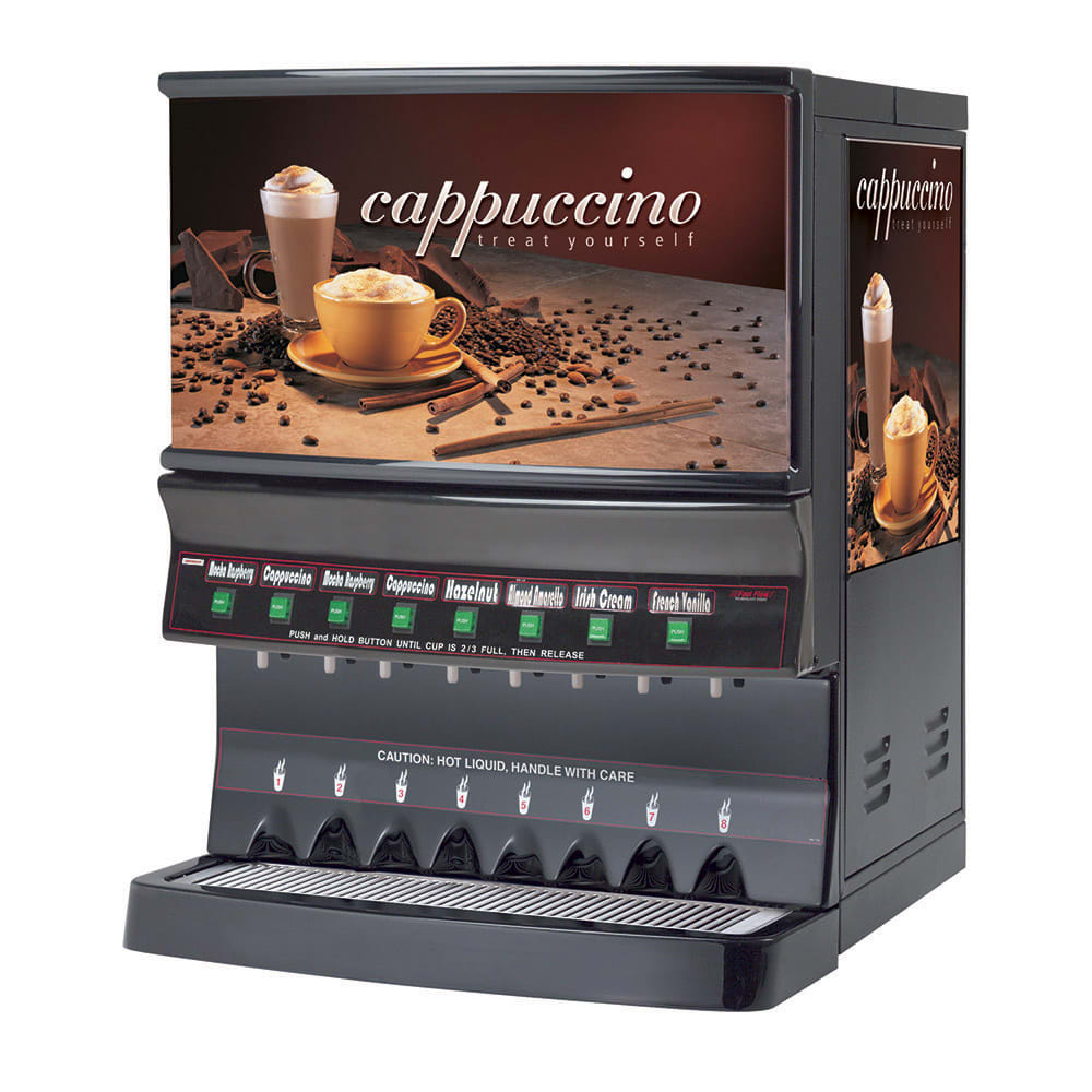 131-GB8MP10LDU 8 Flavor Cappuccino Machine w/ (1) 10 lb & (7) 5 lb Hoppers, 120v
