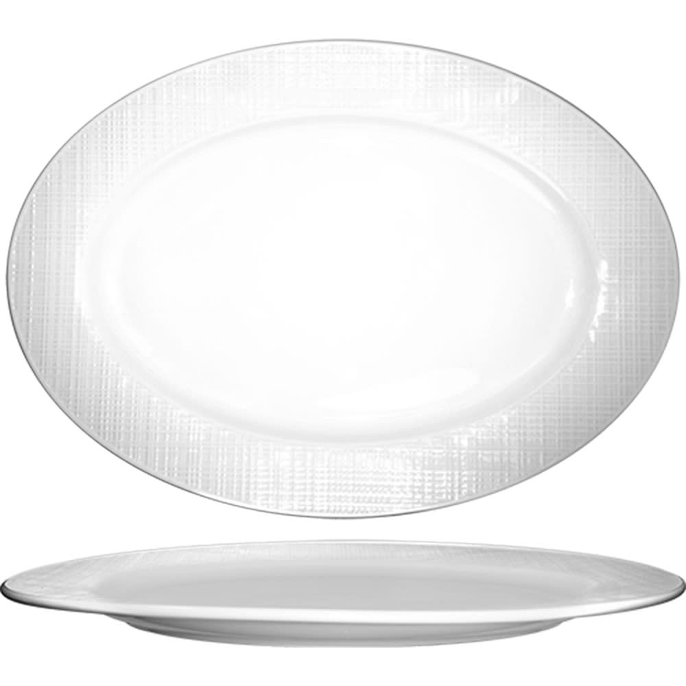 129-DR14 12 1/8" x 8 1/2" Oval Dresden™ Platter - Porcelain, Bright White