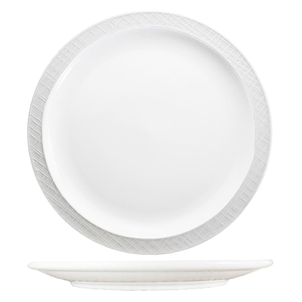 129-DRN16 10 3/8" Round Dresden™ Plate - Porcelain, Bright White