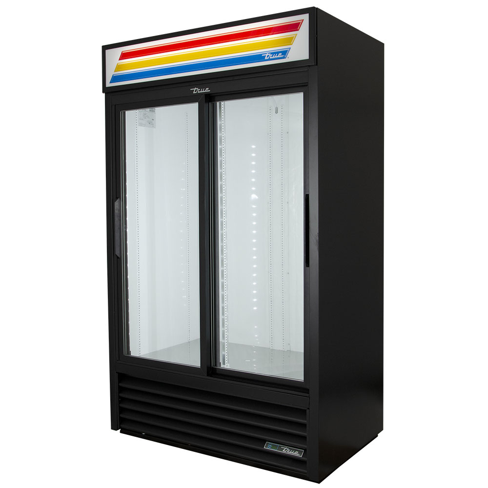 598-GDM41BK 47 1/8" GDM Series Two Section Glass Door Merchandiser - (2) Sliding Doors, Blac...