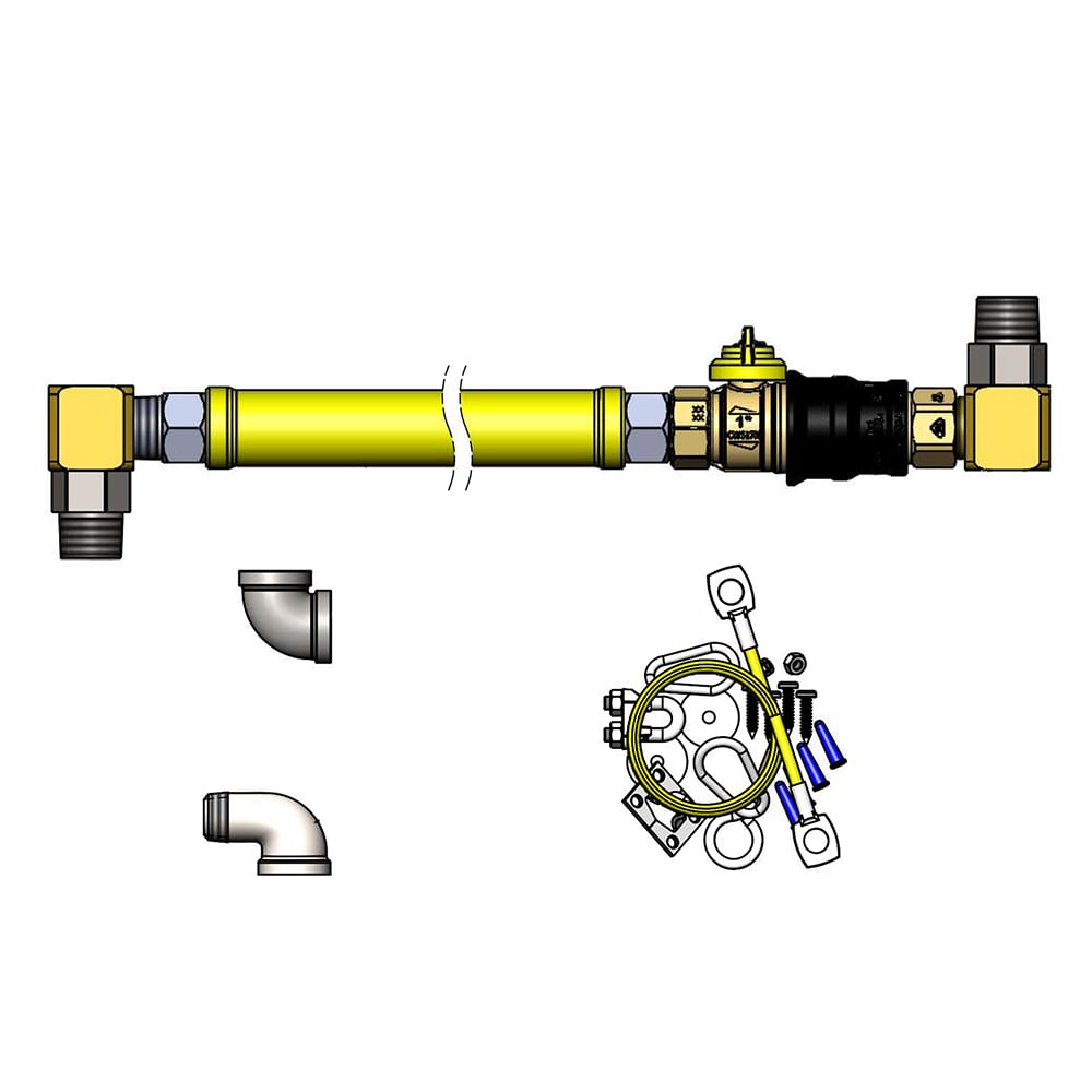 064-HG4E48GSK 48" Gas Connector Hose w/ Quick Disconnect, 90° Elbow, & Restraining Cable...