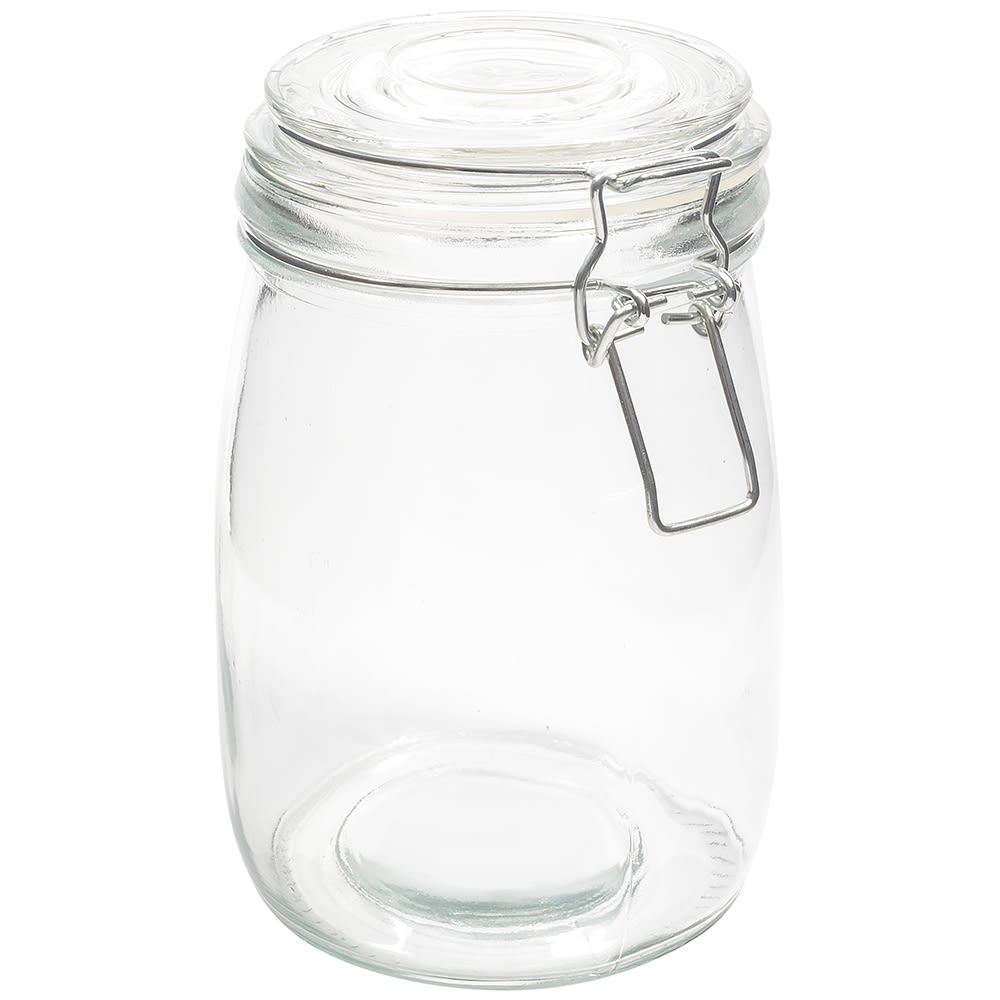166-HMJ6 35 oz Apothecary Jar w/ Hinged Lid - Glass