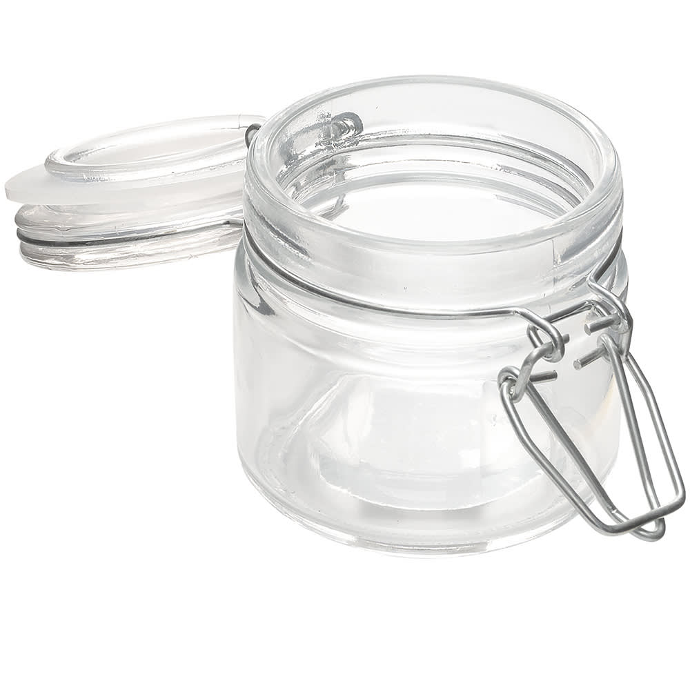 1 Small Round Clear Glass BABY Food JAR W/ Polished Metal Lid 2 1