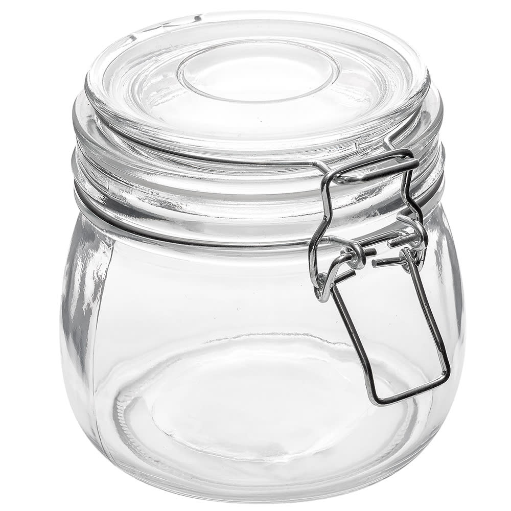 166-HMJ4 16 oz Apothecary Jar with Hinged Lid - Glass