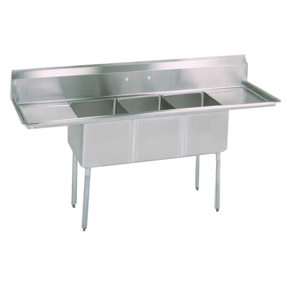 079-ES3241424T 120" 3 Compartment Sink w/ 24"L x 24"W Bowl, 14" Deep