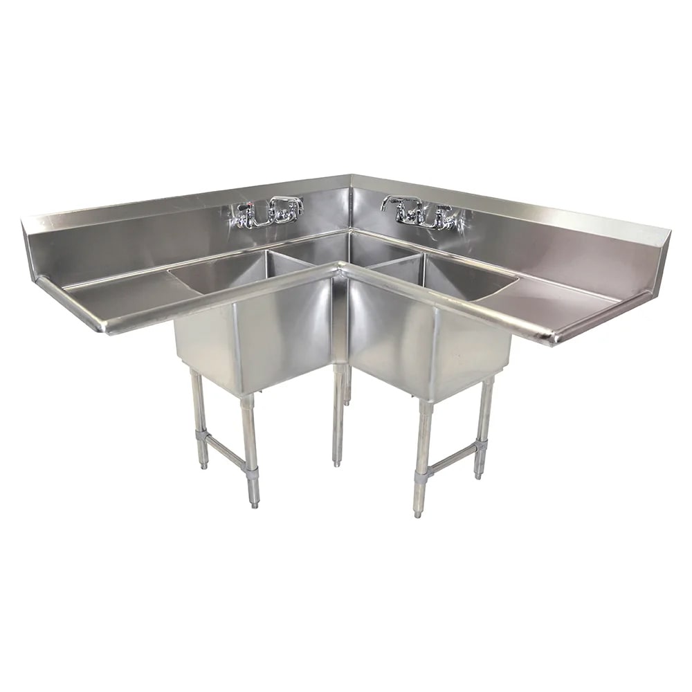 079-BKCS3181418T 57" 3 Compartment Corner Sink w/ 18"L x 18"W Bowl, 14" Deep