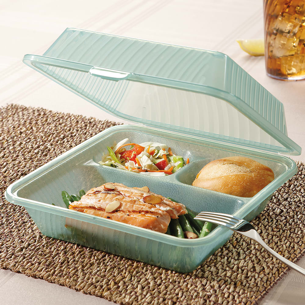 GET Eco-Takeouts Jade Green Customizable Reusable Takeout Container 6 1/2  x 5 x 1 3/4 - 48/Case