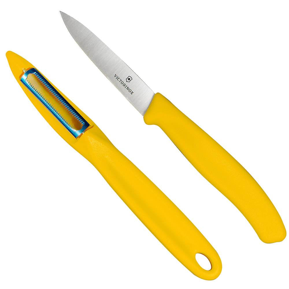 Victorinox - Swiss Army 7.6075.8-X1 Paring Knife & Peeler Set - Stainless Steel, Yellow Handles