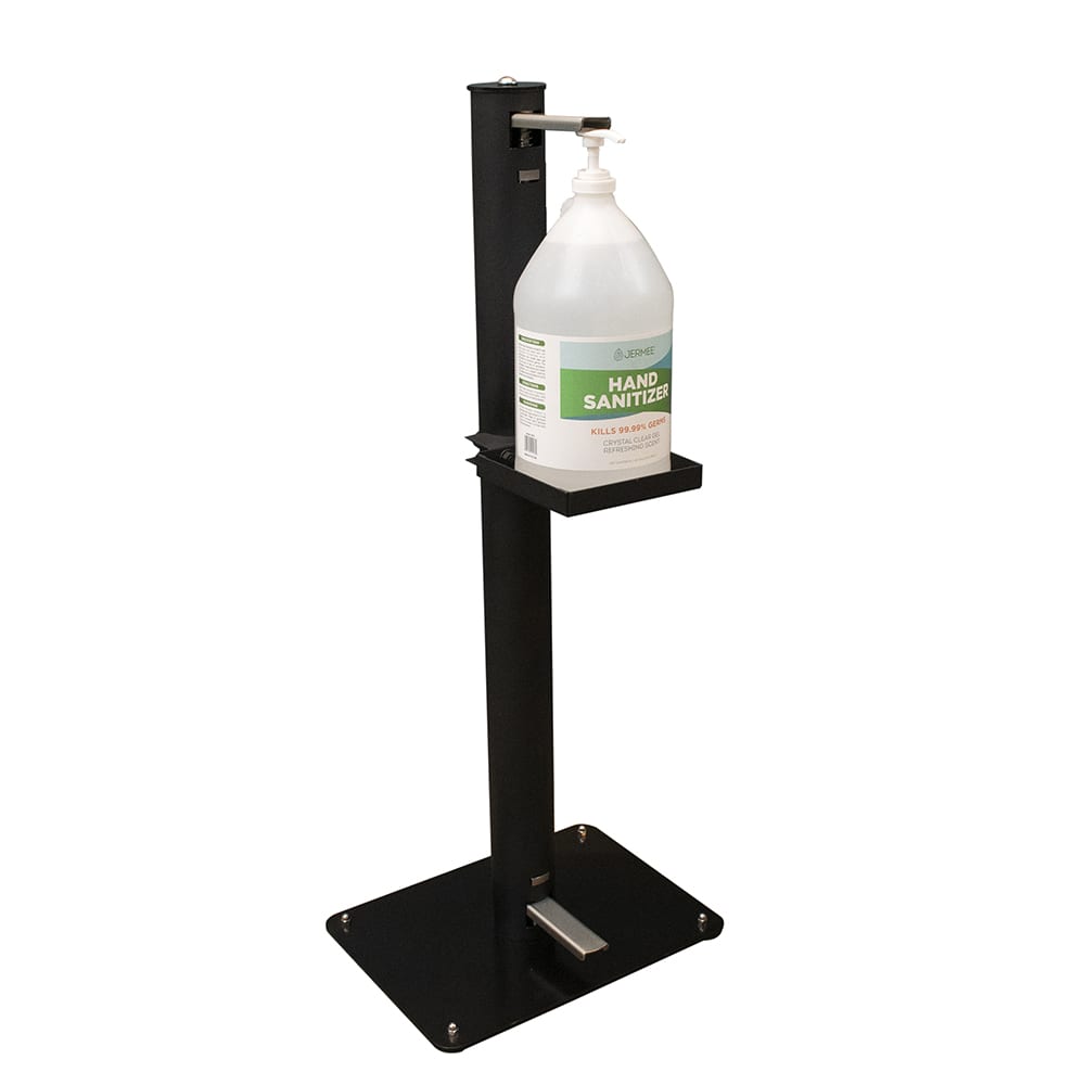 BK Resources FPSS-38 Foot Operated Sanitizer Stand for (1) 1 gal Jug, Stainless, Black