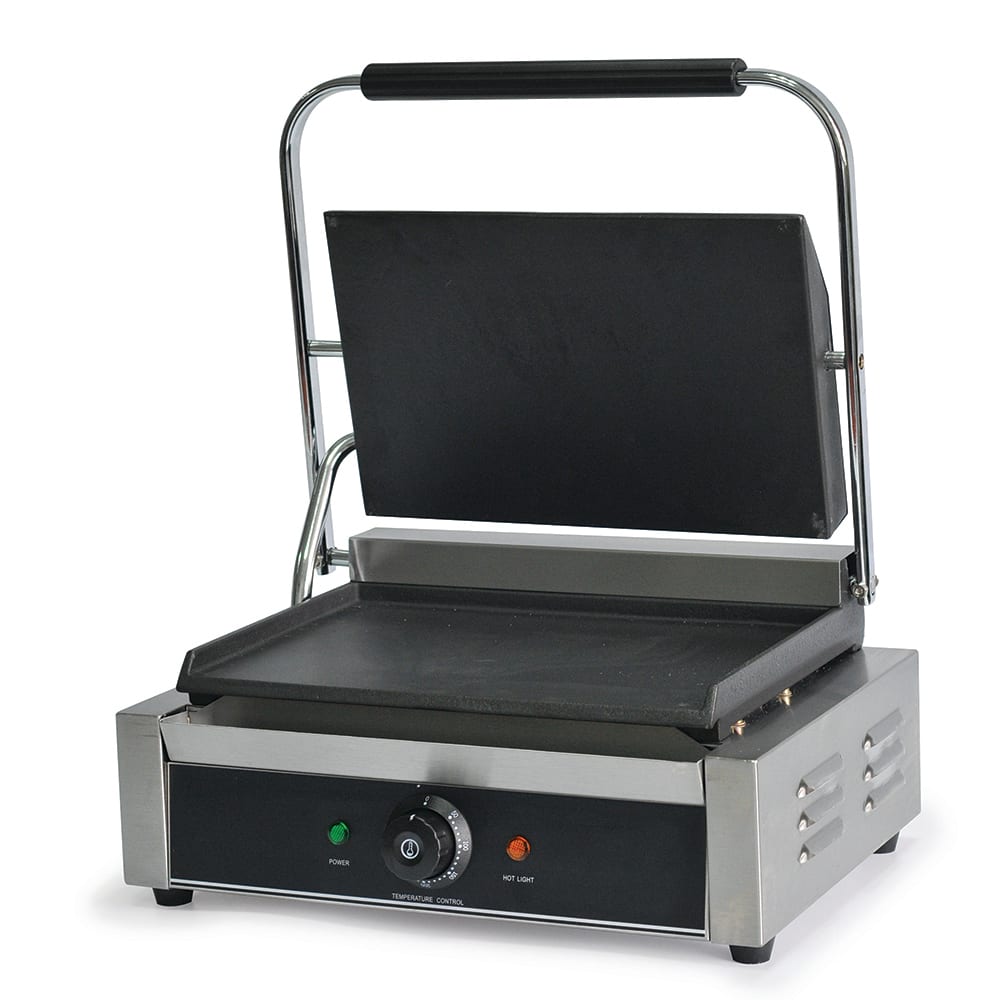 Global Solutions GS1620 Single Commercial Panini Press w/ Cast Iron Smooth Plates, 120v