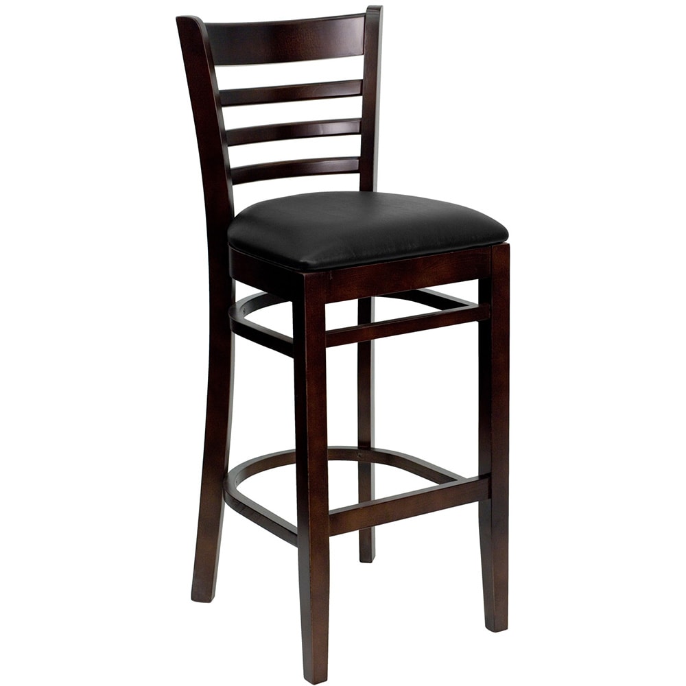 916-XUDGW0005BARLADW Bar Stool w/ Ladder Back & Black Vinyl Seat, Walnut