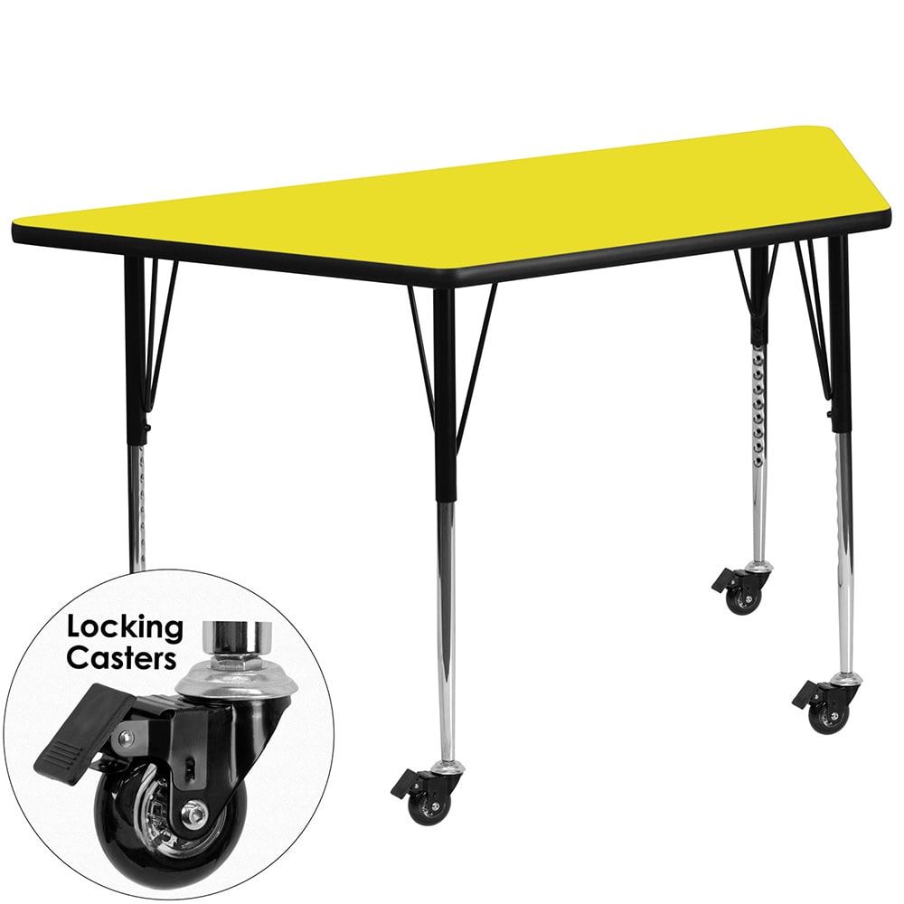 916-XA2448TYELHACAS Trapezoid Mobile Activity Table - 46 1/4"L x 25 1/2"W, Laminate Top...