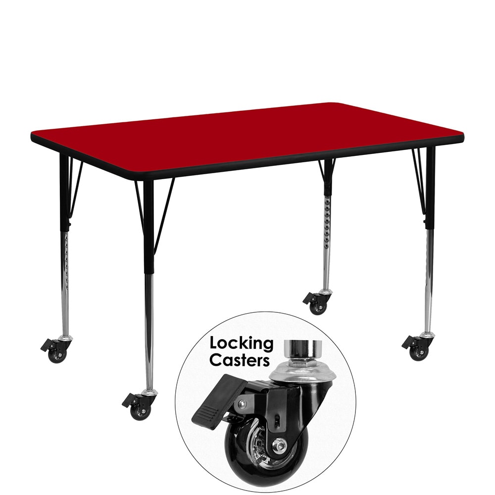 916-XA2448RREDTACAS Rectangular Mobile Activity Table - 48"L x 24"W, Laminate Top, Red