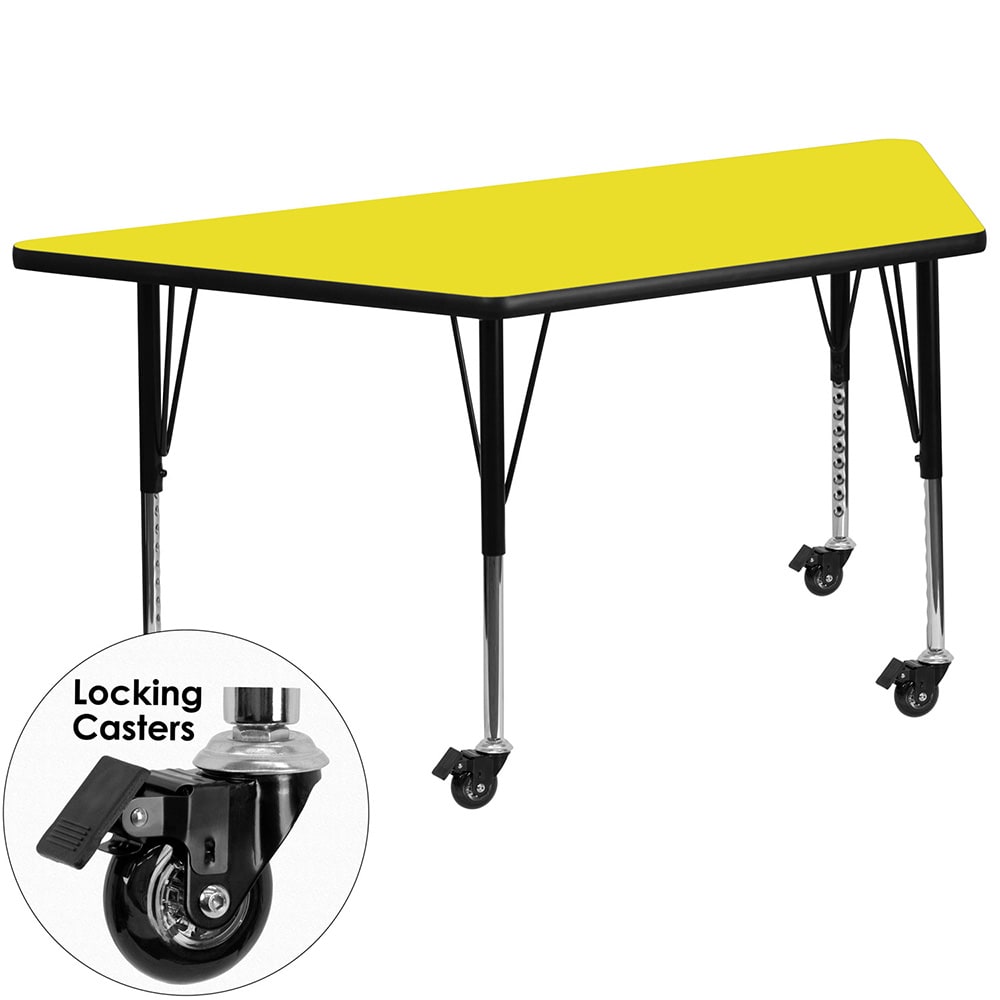 916-XA2448TYELHPCAS Trapezoid Mobile Activity Table - 46 1/4"L x 25 1/2"W, Laminate Top...