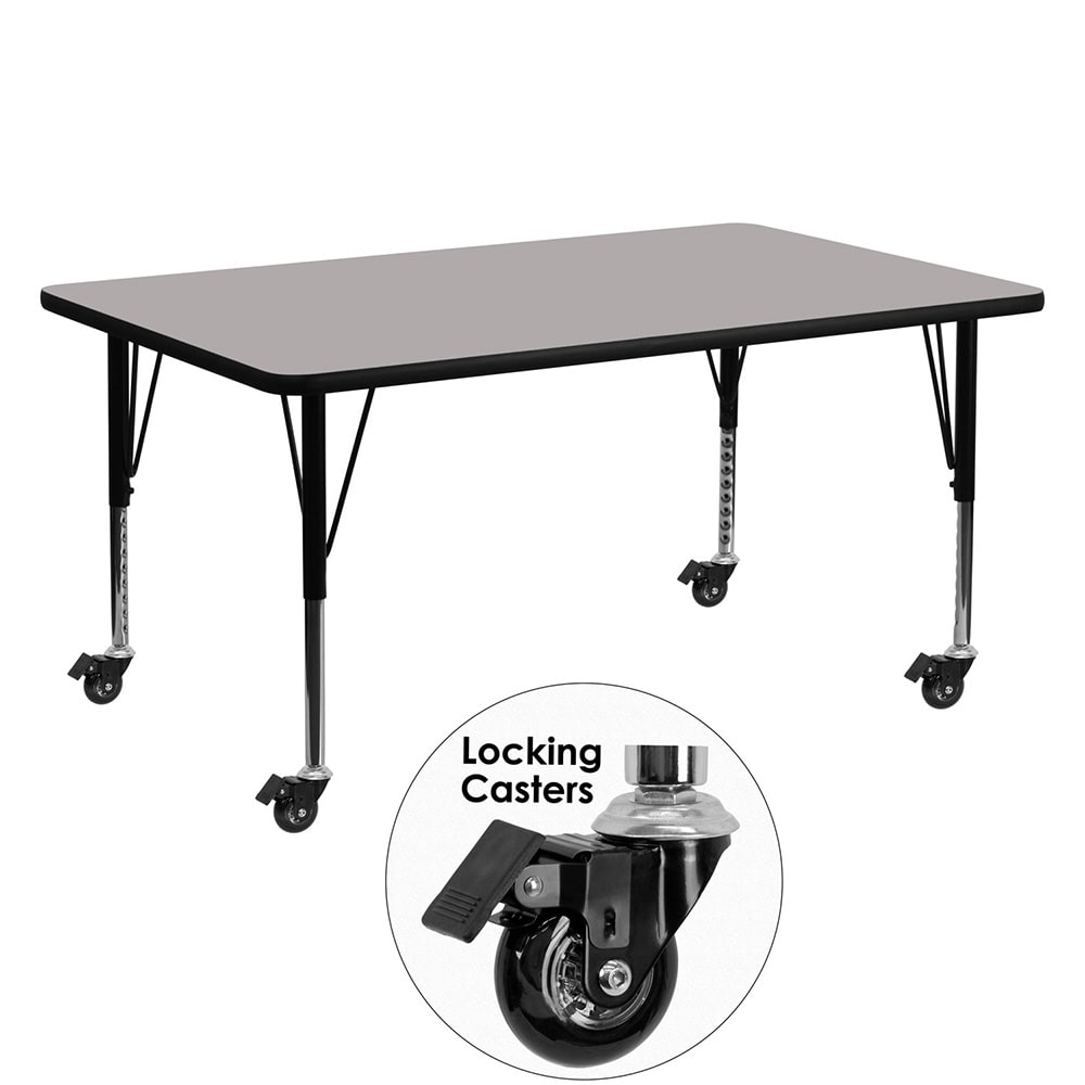 916-XA2460RGYHPCAS Rectangular Mobile Activity Table - 60"L x 24"W, Laminate Top, Gray
