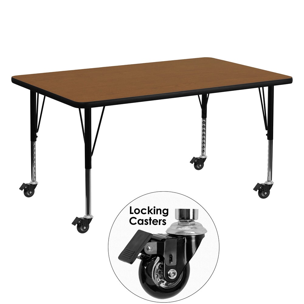 916-XA3060ROAKHPCAS Rectangular Mobile Activity Table - 60"L x 30"W, Laminate Top, Oak