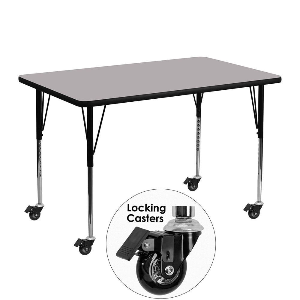 916-XA3048RGYTACAS Rectangular Mobile Activity Table - 48"L x 30"W, Laminate Top, Gray