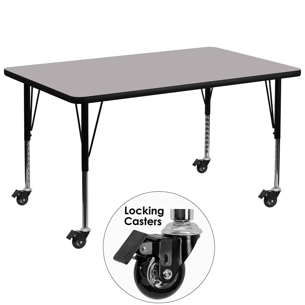 916-XA2448RGYTPCAS Rectangular Mobile Activity Table - 48"L x 24"W, Laminate Top, Gray