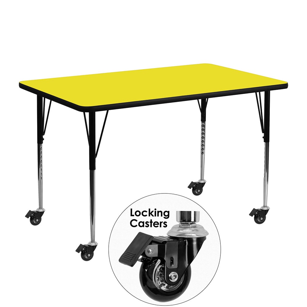 916-XA2448RYELHACAS Rectangular Mobile Activity Table - 48"L x 24"W, Laminate Top, Yell...