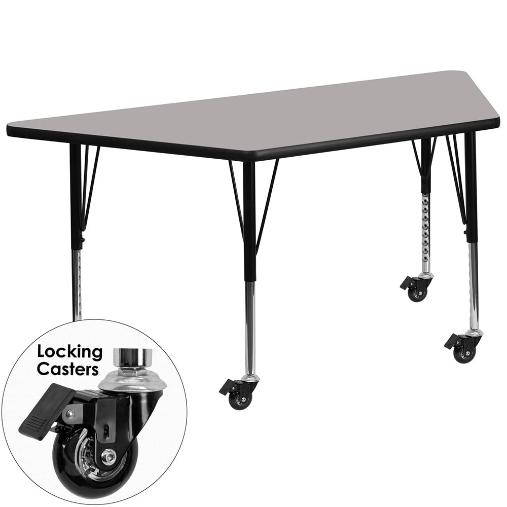 916-XA3060TGYHPCAS Trapezoid Mobile Activity Table - 57 1/2"L x 26 1/4"W, Laminate Top,...