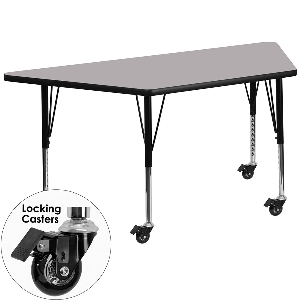 916-XA3060TGYTPCAS Trapezoid Mobile Activity Table - 57 1/2"L x 26 1/4"W, Laminate Top,...