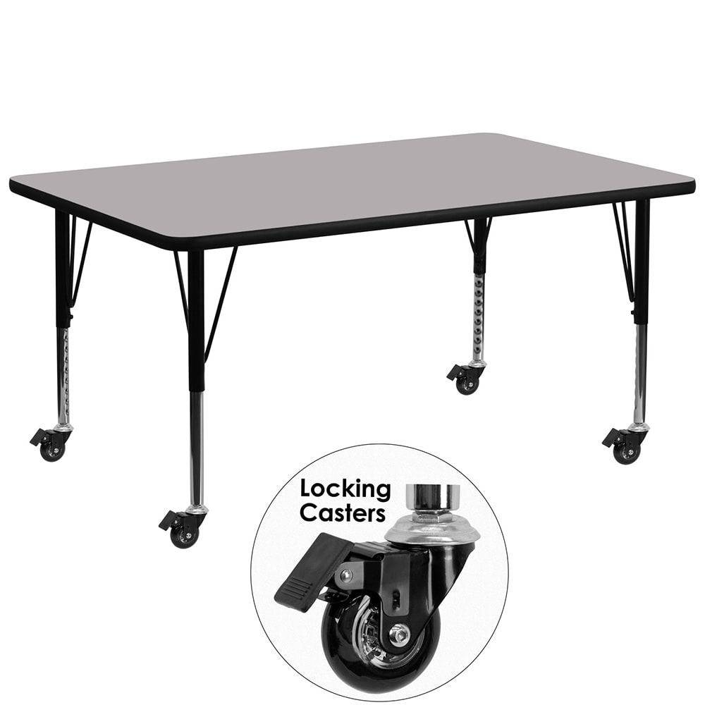916-XA3072RGYTPCAS Rectangular Mobile Activity Table - 72"L x 30"W, Laminate Top, Gray