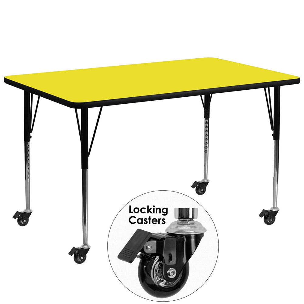 916-XA3072RYELHACAS Rectangular Mobile Activity Table - 72"L x 30"W, Laminate Top, Yell...
