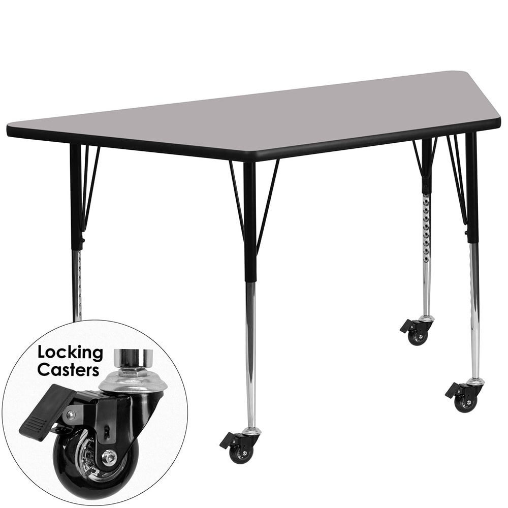 916-XA3060TGYTACAS Trapezoid Mobile Activity Table - 57 1/2"L x 26 1/4"W, Laminate Top,...