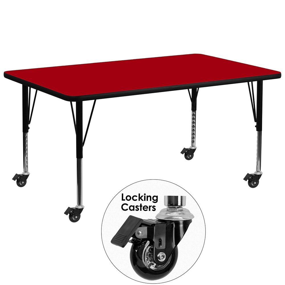 916-XA3072RREDTPCAS Rectangular Mobile Activity Table - 72"L x 30"W, Laminate Top, Red