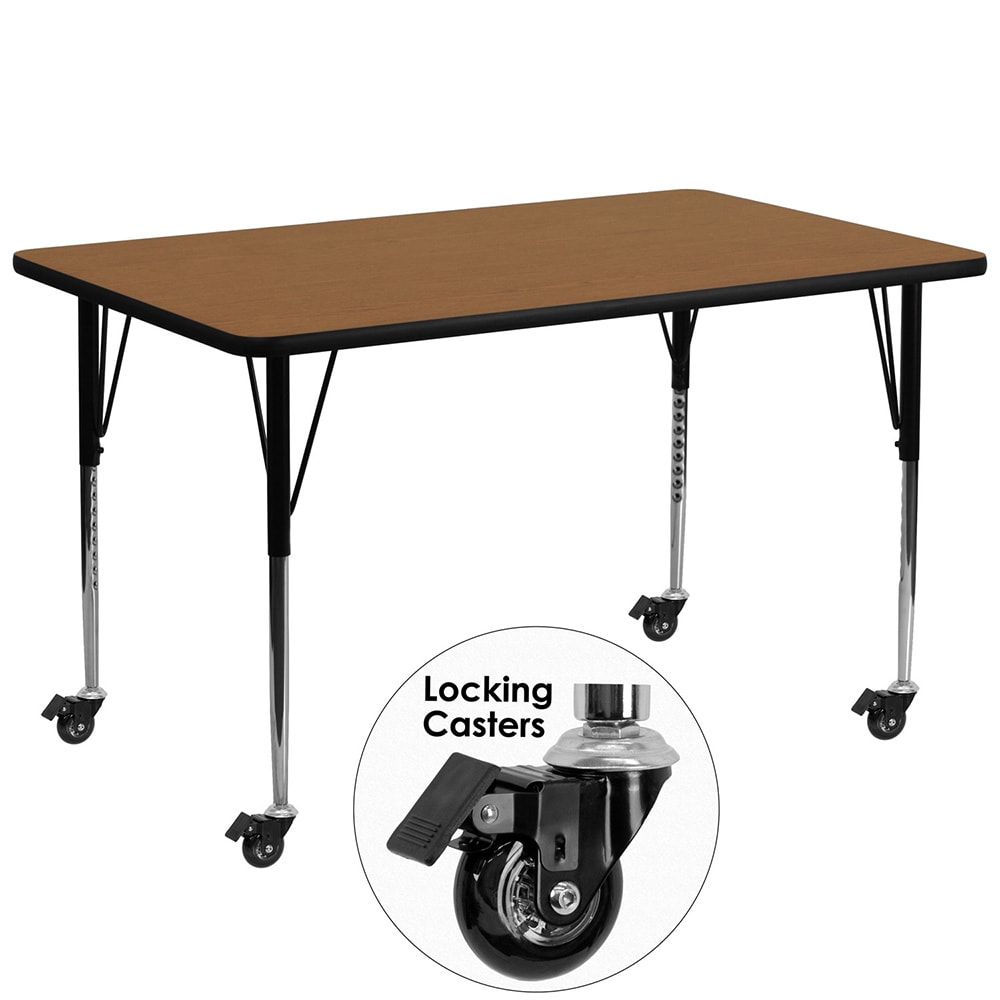 916-XA3072ROAKTACAS Rectangular Mobile Activity Table - 72"L x 30"W, Laminate Top, Oak