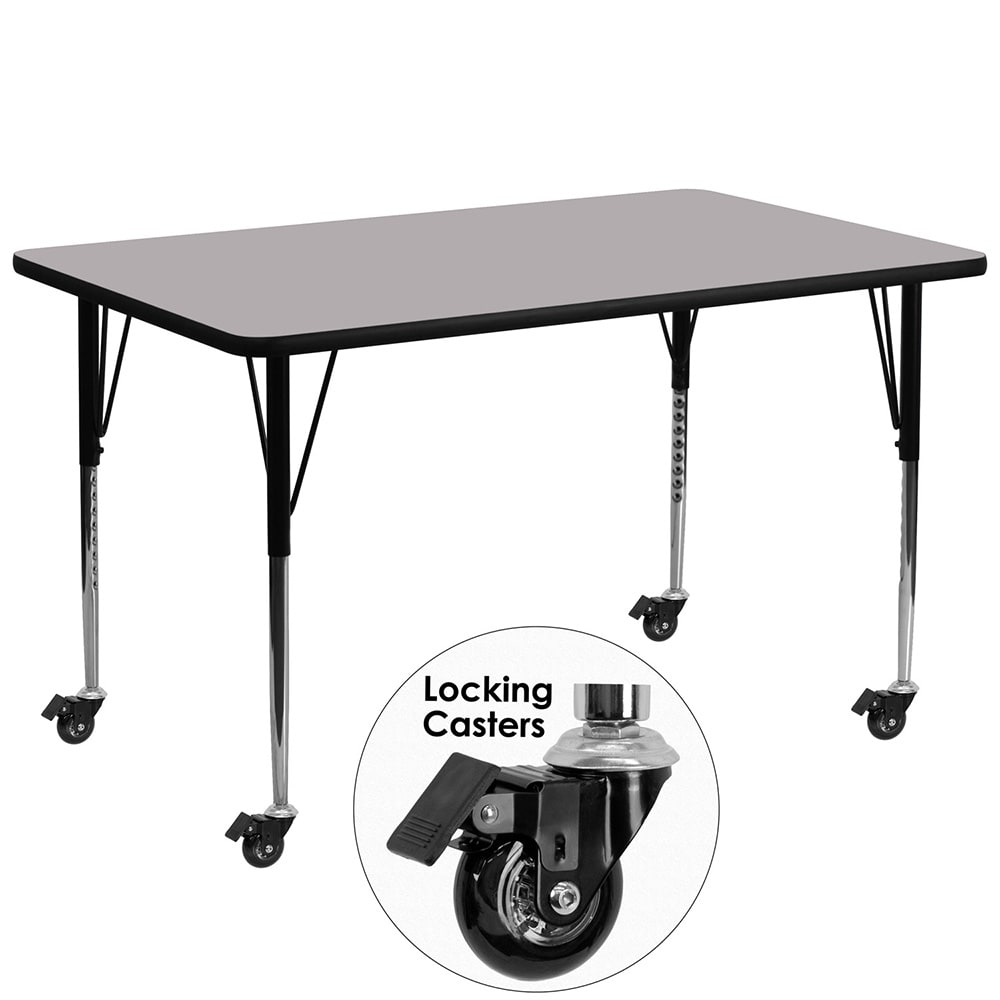 916-XA3072RGYTACAS Rectangular Mobile Activity Table - 72"L x 30"W, Laminate Top, Gray