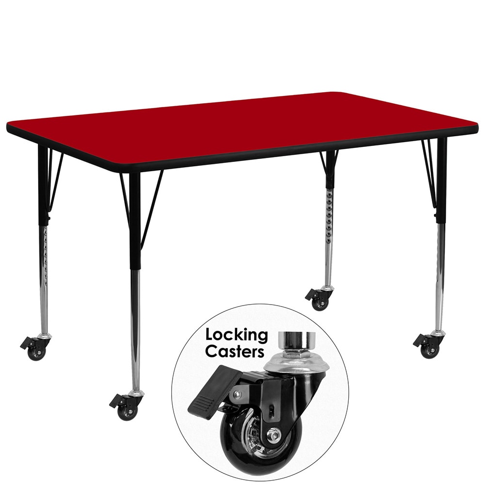 916-XA3072RREDTACAS Rectangular Mobile Activity Table - 72"L x 30"W, Laminate Top, Red