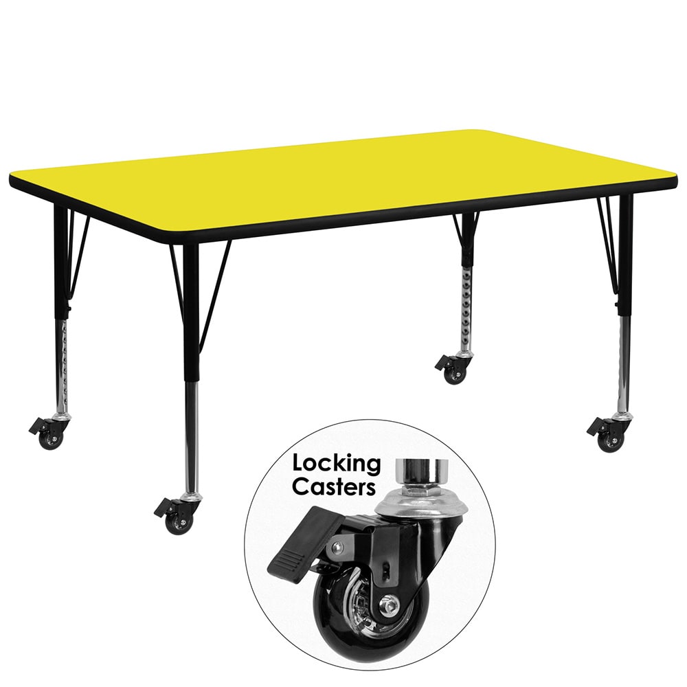 916-XA3072RYELHPCAS Rectangular Mobile Activity Table - 72"L x 30"W, Laminate Top, Yell...