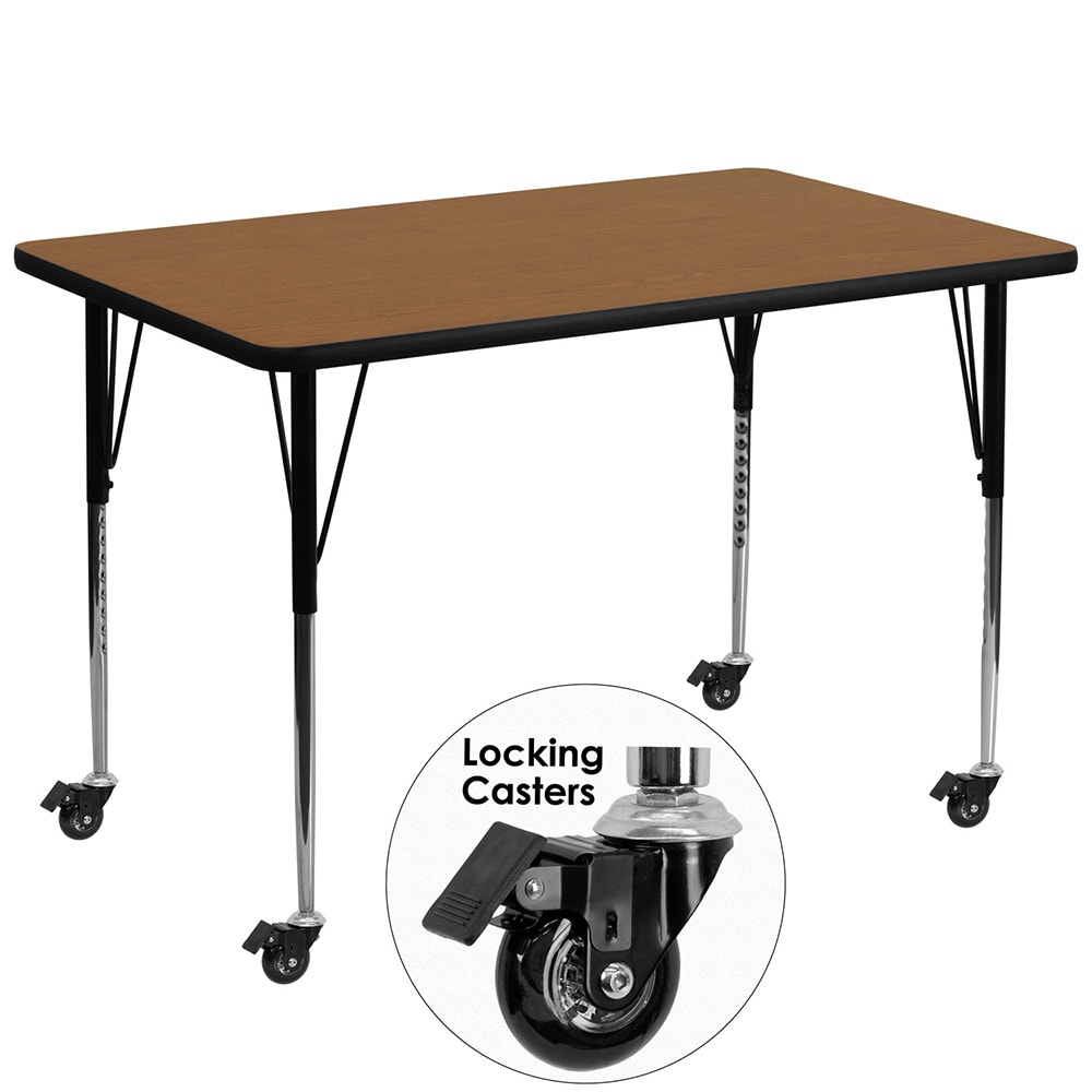 916-XA3672ROAKTACAS Rectangular Mobile Activity Table - 72"L x 36"W, Laminate Top, Oak