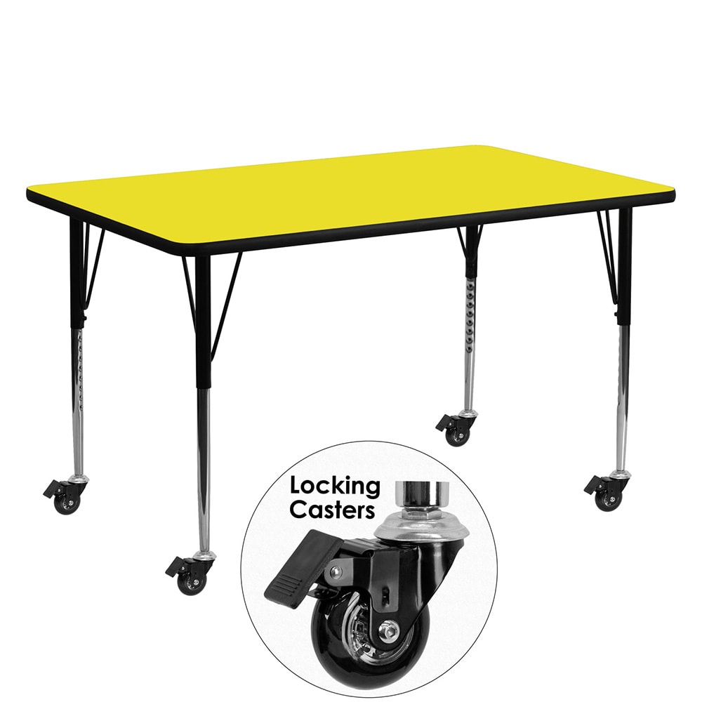 916-XA2460RYELHACAS Rectangular Mobile Activity Table - 60"L x 24"W, Laminate Top, Yell...
