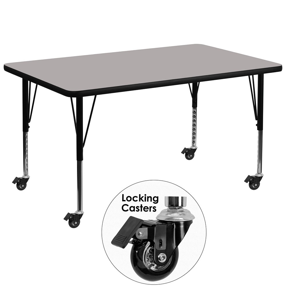 916-XA3672RGYHPCAS Rectangular Mobile Activity Table - 72"L x 36"W, Laminate Top, Gray