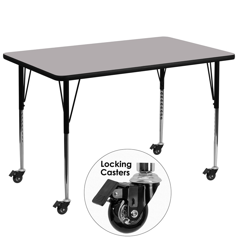 916-XA3672RGYTACAS Rectangular Mobile Activity Table - 72"L x 36"W, Laminate Top, Gray