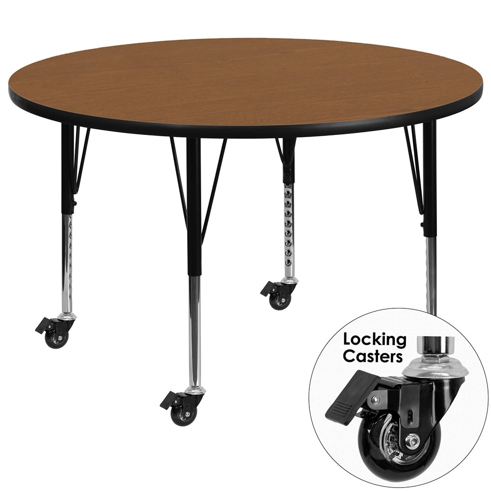 916-XA42ROAKTPCAS 42" Round Mobile Activity Table - Laminate Top, Oak