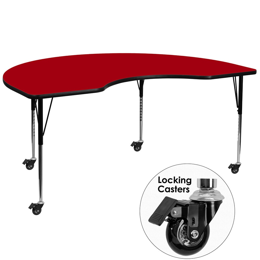 916-XA4896KREDTACAS Kidney Shaped Mobile Activity Table - 96"L x 48"W, Laminate Top, Re...