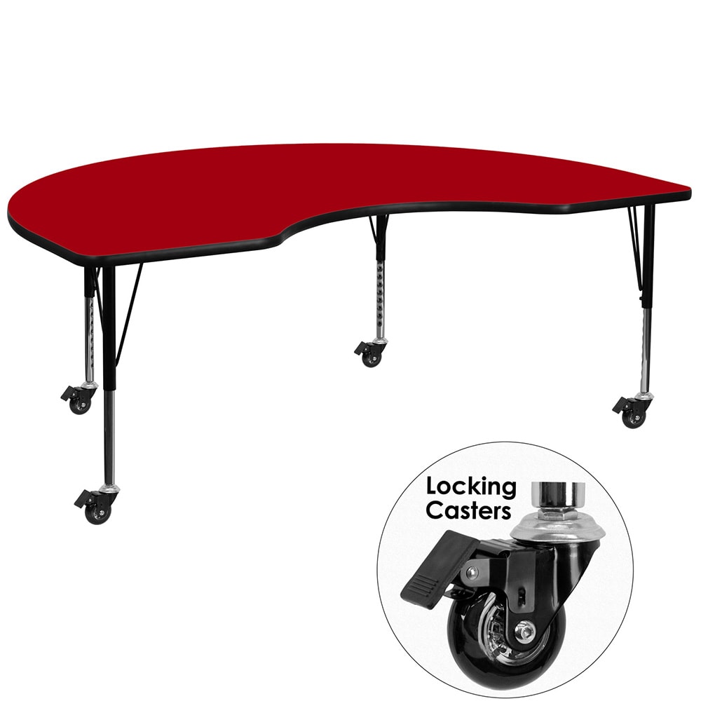 916-XA4896KREDTPCAS Kidney Shaped Mobile Activity Table - 96"L x 48"W, Laminate Top, Re...