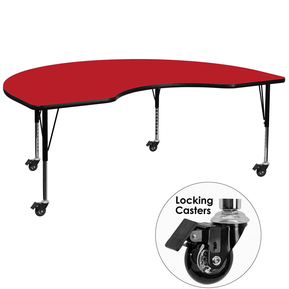 916-XA4896KREDHPCAS Kidney Shaped Mobile Activity Table - 96"L x 48"W, Laminate Top, Re...