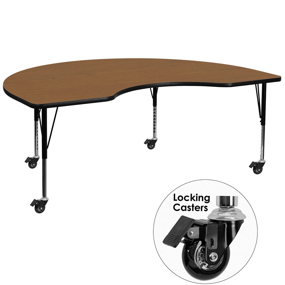 916-XA4896KOAKTPCAS Kidney Shaped Mobile Activity Table - 96"L x 48"W, Laminate Top, Oa...
