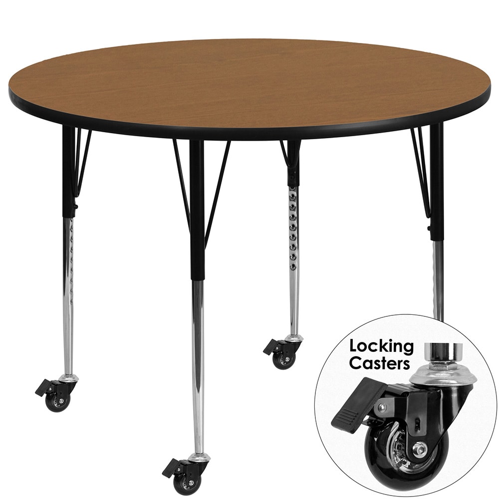 916-XA48ROAKTACAS 48" Round Mobile Activity Table - Laminate Top, Oak