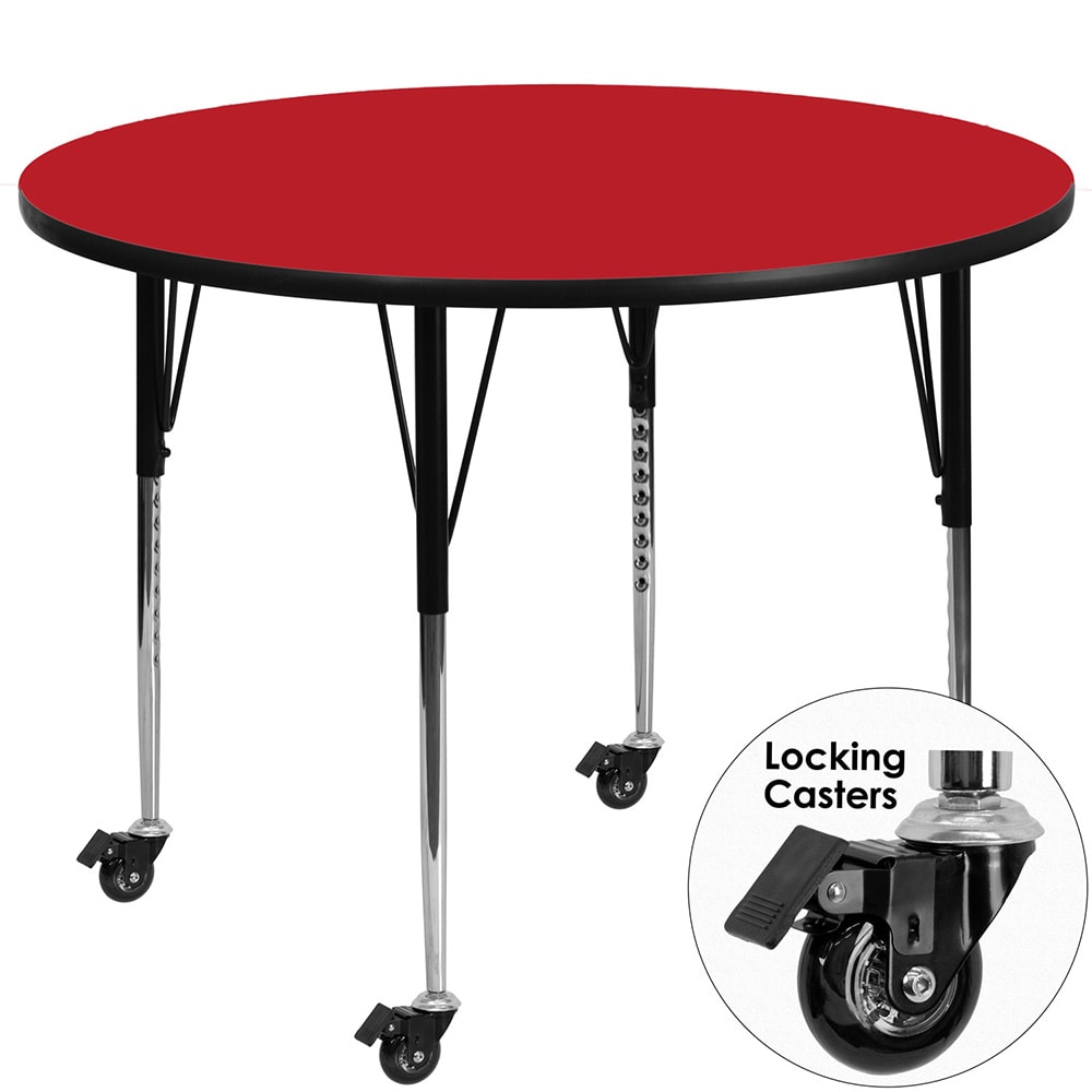 916-XA48RREDHACAS 48" Round Mobile Activity Table - Laminate Top, Red