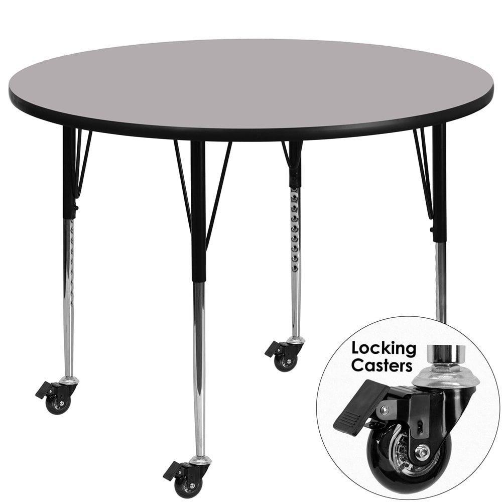 Flash Furniture XU-A60-RND-GY-T-A-CAS-GG 60" Round Mobile Activity Table - Laminate Top, Gray