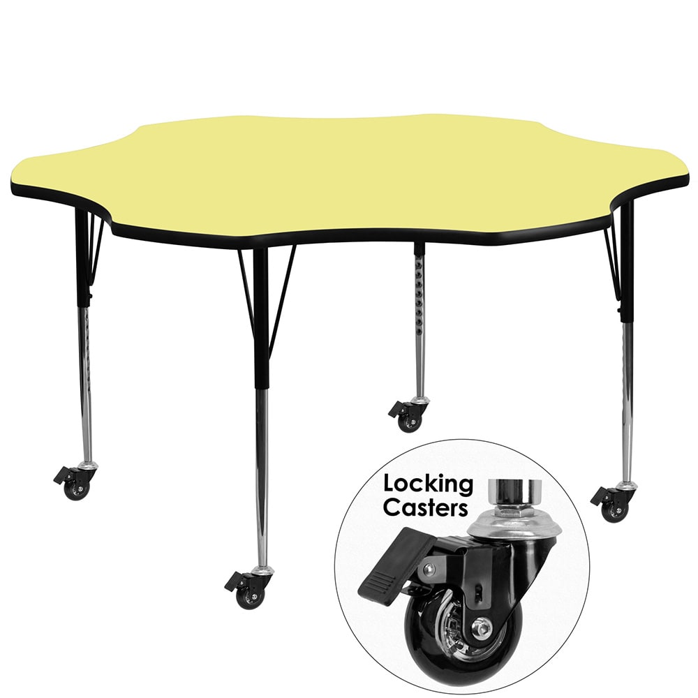 916-XA60FLRYELTACAS Flower Shaped Mobile Activity Table - 60"L x 60"W, Laminate Top, Ye...