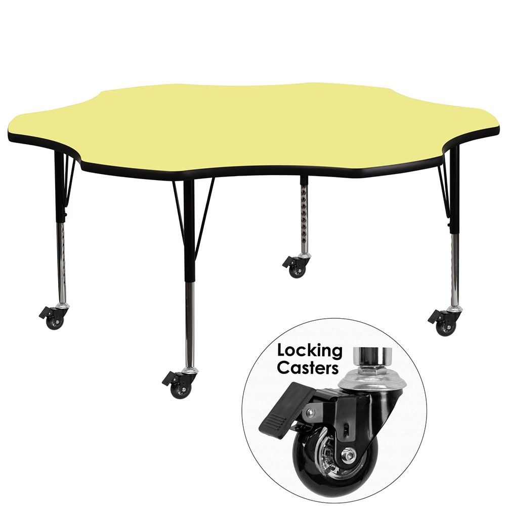 916-XA60FLRYELTPCAS Flower Shaped Mobile Activity Table - 60"L x 60"W, Laminate Top, Ye...