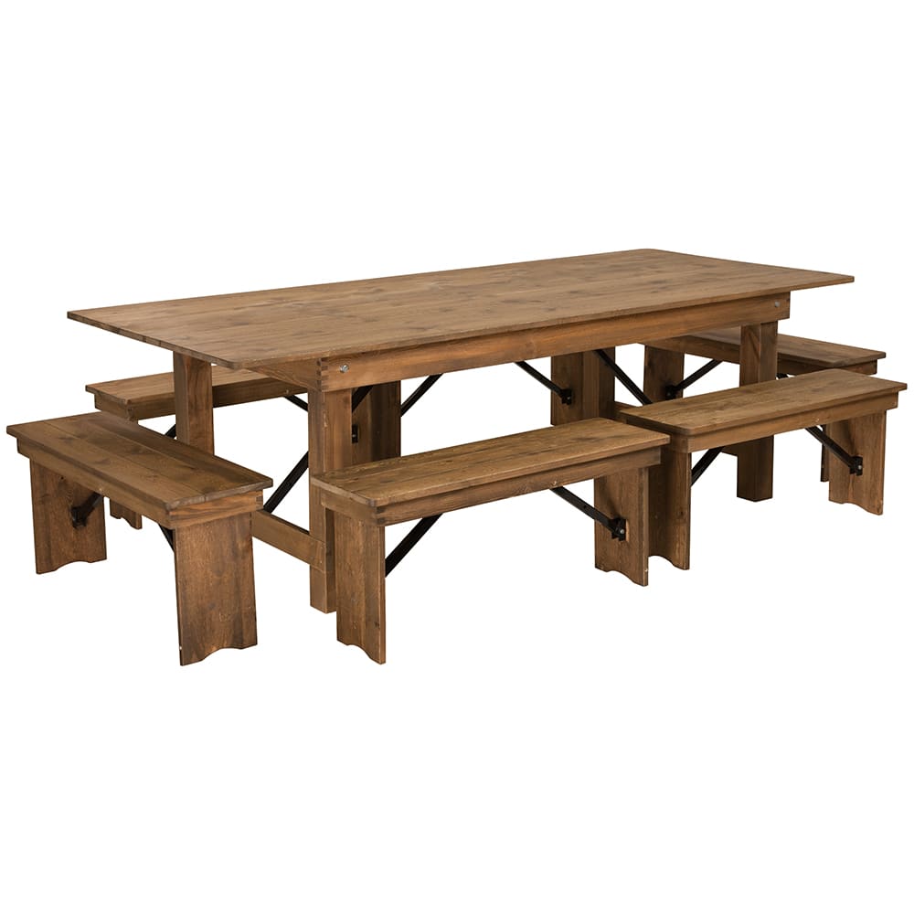 916-XAFA3 Rectangular Folding Farm Table & 96"W x 40"D x 30"H, Plank Top, Soli...
