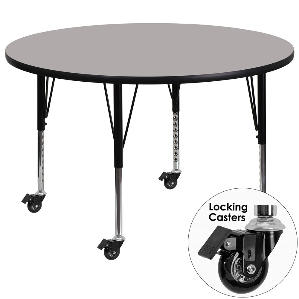 916-XA48RGYHPCAS 48" Round Mobile Activity Table - Laminate Top, Gray