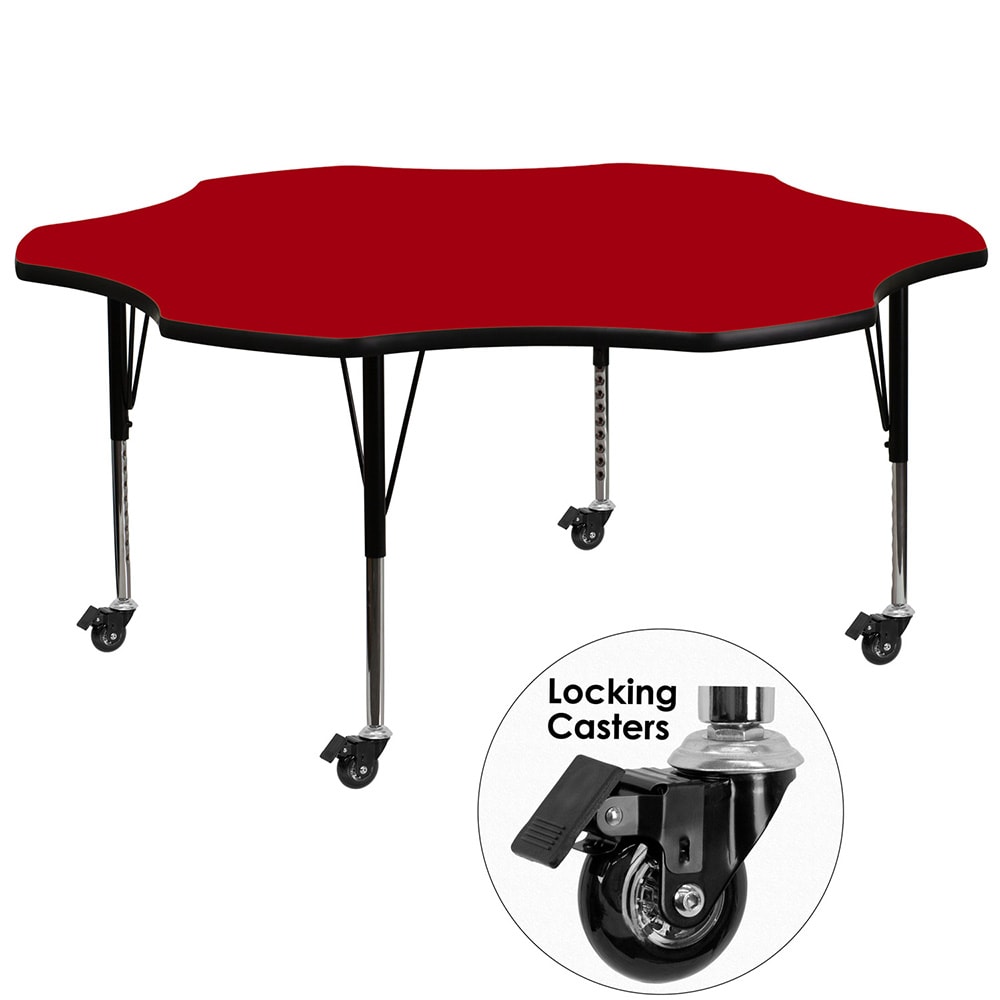 916-XA60FLRREDTPCAS Flower Shaped Mobile Activity Table - 60"L x 60"W, Laminate Top, Re...